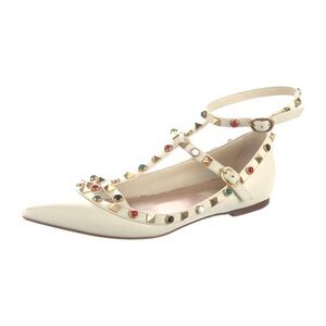 Valentino Garavani White Cabochon Leather Flats 37.5
